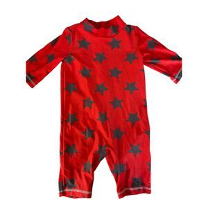 Mini Boden red and blue star one piece rash guard Bathing Suit size 3-4